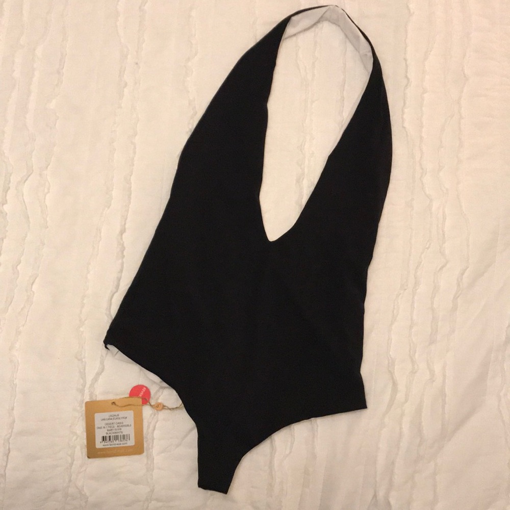 REVERSIBLE black and white halter one-piece